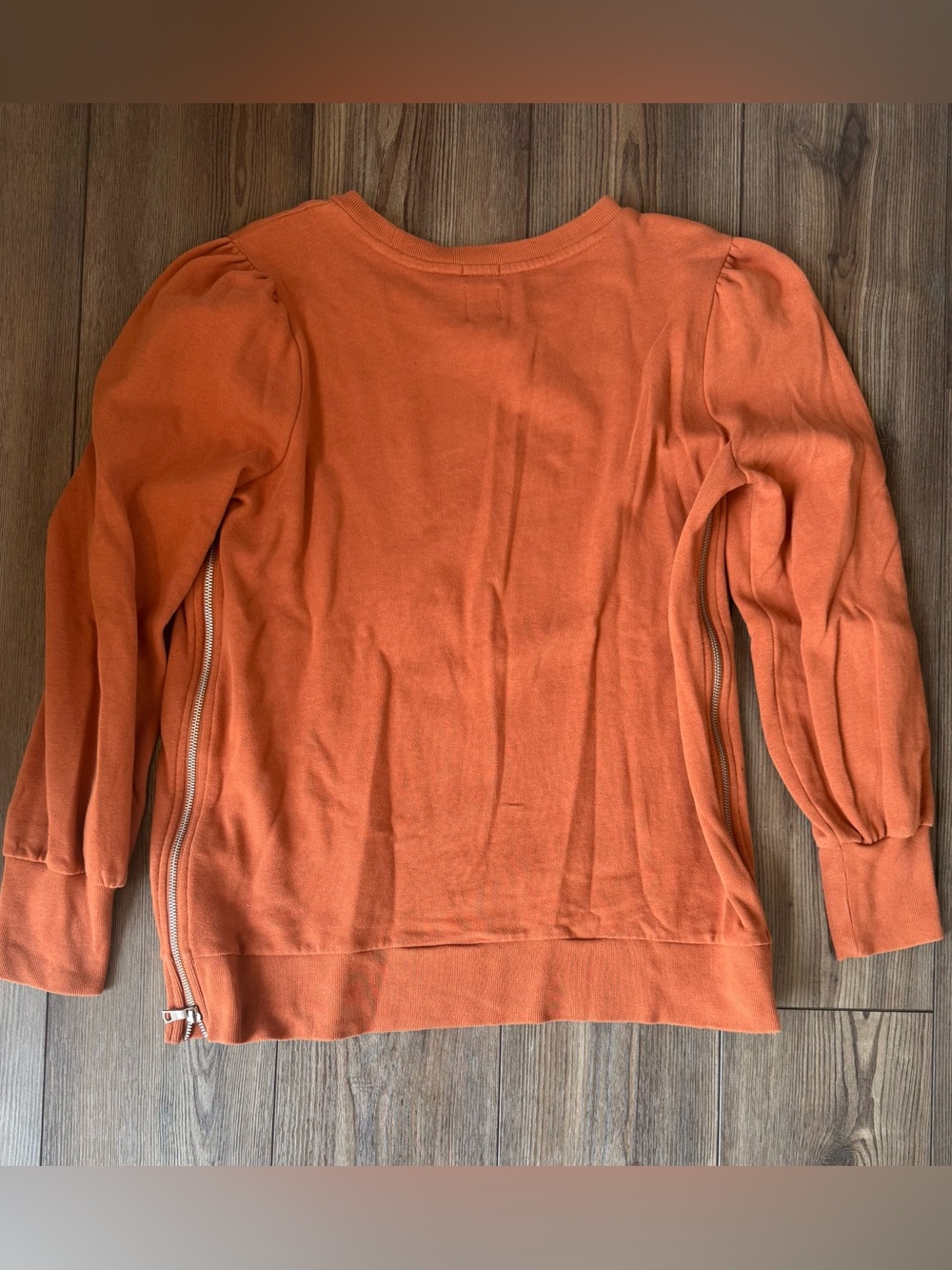 GAP Orange Crewneck Sweatshirt with Side Zip and Puff Sleeves maternity